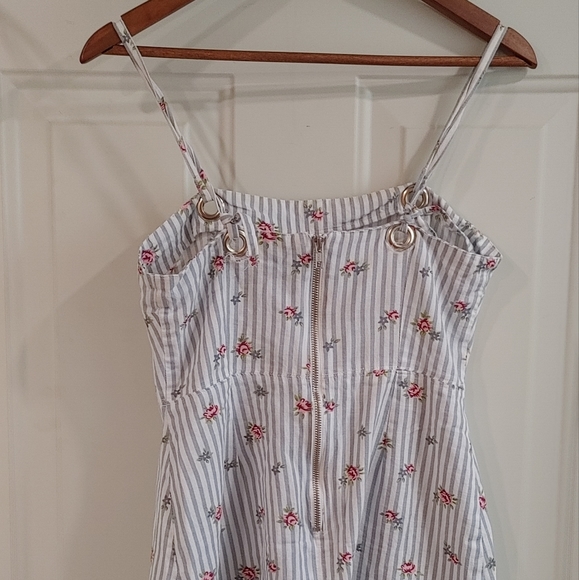 Topshop pin stripe floral pinafore or mini dress - Picture 4 of 8